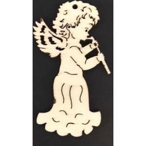AMADEA Dřevěná ozdoba anděl s flétnou 8 cm