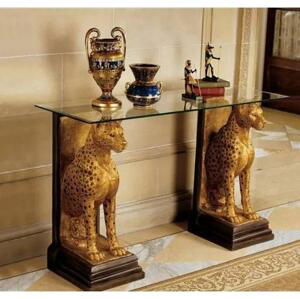 Luxusní zlatý konzolový stůl s gepardy strážci faraónů 140 cm