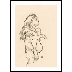 Plakát Egon Schiele - Sedící nahá dívka svírající levé koleno A4 (21 x 29,7 cm)