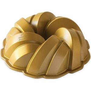 Nordic Ware Hliníková forma na bábovku Braided zlatá 2,84 l, zlatá barva, kov