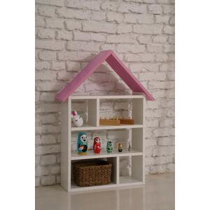 Vingo Dětská domečková knihovna - bílá s růžovou stříškou, 90 cm