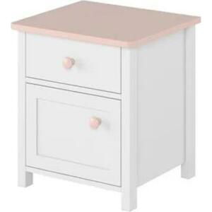 Noční stolek 1D1S Luna LN07, Barva: bílá / bílá + růžová