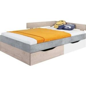Postel s úložným prostorem Pardwa PR15 / PR16 L / P, Rozměr postele: 120x200, Barva: beton / bílý + dub