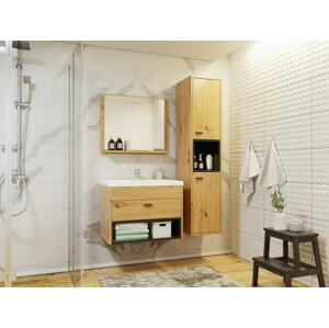 Koupelnový nábytek Olier I, Barva: dub artisan + dub artisan + černý mat, Sifon k umyvadlu: ne, Umyvadlo: ne, Baterie: bez baterie