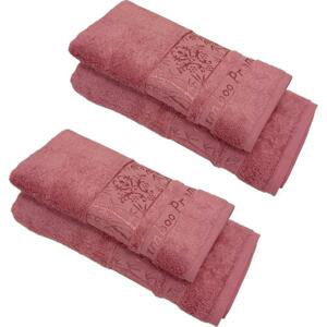 Sada 4 kusů růžové bambusové osušky a ručníků TiaHome