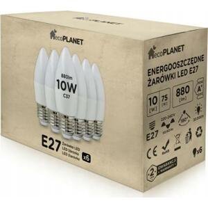 6x LED žárovka - ecoPLANET - E27 - 10W - svíčka - 880Lm - teplá bílá