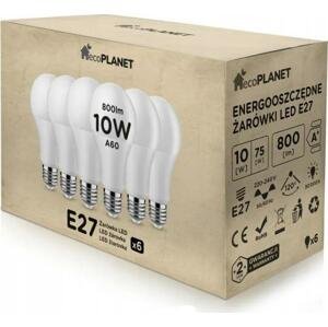 6x LED žárovka - ecoPLANET - E27 - 10W - 800Lm - studená bílá
