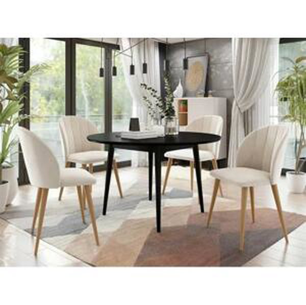 Kulatý stůl Botiler FI 100 se 4 židlemi ST100 04, barva: natura, barva: černá, Potah: Magic Velvet 2250