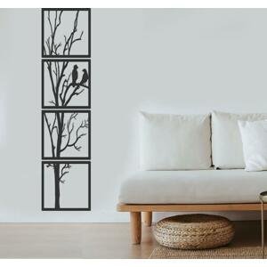 dřevo života 4dílný dřevěný obraz PTAČÍ STROM Barevný vzor: Černá, Rozměry (cm): 40x160