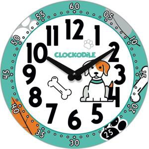CLOCKODILE Dětské barevné nástěnné hodiny modré s pejskem ⌀25cm CCT0033