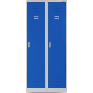 JAN NOWAK Plechová šatní skříň na soklu s mezistěnou model KACPER 800x1800x500, šedo-modrá