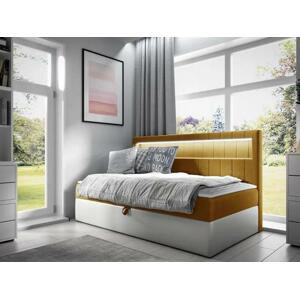 Kontinentální jednolůžková postel Junior Ribezo 2, Rozměr postele: 100x200, Barva:: ekokoža Soft 017 (biała) + Fresh 37