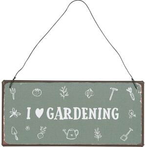 IB LAURSEN Plechová cedule I Love Gardening, zelená barva, kov