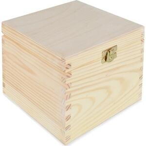 Dřevěná krabička s víkem a zapínáním - 16 x 16 x 13 cm, přírodní