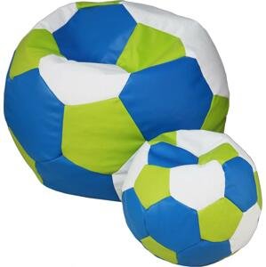 Sedací vak fotbalový míč + podnožka 100x100x60cm bílo modro zelený | jaks