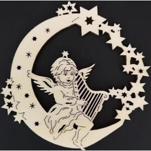 AMADEA Dřevěná ozdoba anděl na měsíci s harfou 17 cm