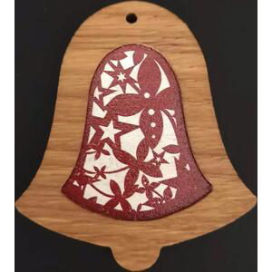 AMADEA Dřevěná ozdoba z masivu s barevným vkladem - zvonek s ornamentem 8 cm