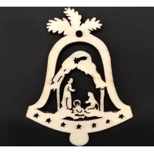 AMADEA Dřevěná ozdoba zvonek s betlémem 6 cm