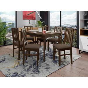 Rozkládací jídelní stůl se 6 židlemi AL15, Barva dřeva: ořech-L, Potah: Soro 28