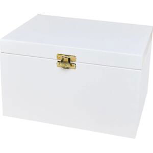 Bílá dřevěná krabička s víkem a zapínáním - 22 x 16 x 13,5 cm - 2. jakost