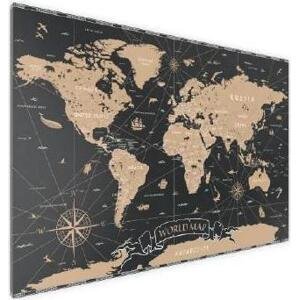 ALLboards magnetický obraz na stěnu bez rámu 60 x 40 cm - fotoobraz černá mapa světa