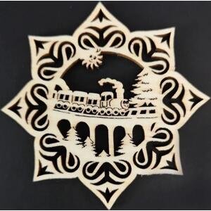 AMADEA Dřevěná ozdoba hvězda s vláčkem 6 cm
