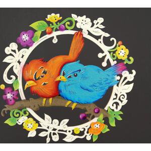 AMADEA Dřevěná dekorace ptáčci na větvi, barevná dekorace k zavěšení, velikost 19 cm