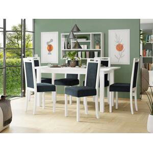 Rozkládací jídelní stůl se 6 židlemi AL10, Barva dřeva: bílá, Potah: Zetta 300