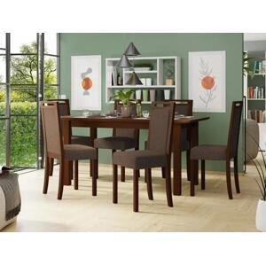 Rozkládací jídelní stůl se 6 židlemi AL10, Barva dřeva: ořech, Potah: Soro 28