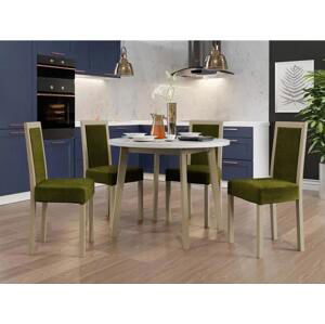 Jídelní stůl se 4 židlemi AL081, Barva dřeva: bílá-L, Potah: Zetta 297, Barvy nožiček: Sonoma
