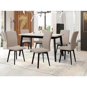 Jídelní jídelní stůl se 6 židlemi AL24, Barva dřeva: bílá-L, Potah: 25x - Paros 2, Barvy nožiček: černá