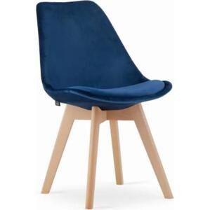 Sametové židle London modré s přírodními nohami 4 ks