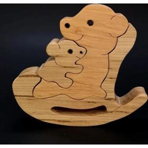 AMADEA Dřevěné puzzle houpací medvěd, masivní dřevo dvou druhů dřevin,13,5x12x3 cm