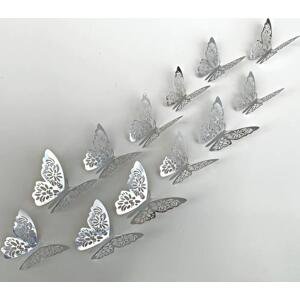 PIPPER | Samolepka na zeď "Metalické Motýli - Stříbrné 2" 12 ks 7x11 cm