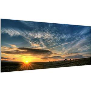 Západ slunce na poli - moderní obraz (100x40cm)