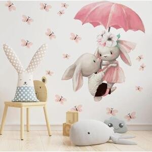Gario Dětská nálepka na zeď Zajíčky s deštníkem, motýli