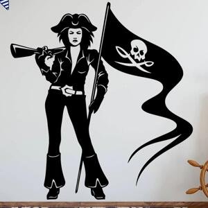 Živá Zeď Samolepka na zeď Pirátka s vlajkou Barva: černá