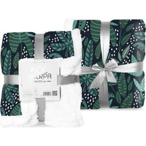 FARO Fleece deka s beránkem listy zelená Polyester, 150/200 cm