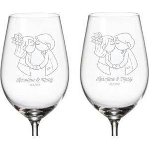 Dekorant svatby Svatební sklenice na bílé víno ZAMILOVANÍ NOVOMANŽELÉ 350 ML 2KS