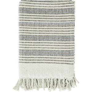 MADAM STOLTZ Přehoz z recyklované bavlny Off white/Sand/Blue 125x175 cm, šedá barva, textil