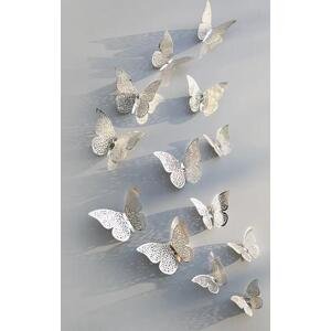 PIPPER | Samolepka na zeď "Metalické Motýli - Stříbrné" 12 ks 8-12 cm