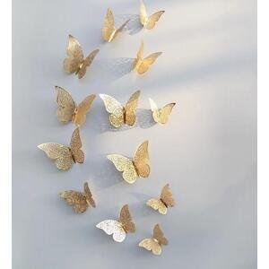 PIPPER | Samolepka na zeď "Metalické Motýli - Zlaté" 12 ks 8-12 cm