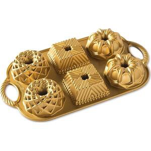 Nordic Ware Hliníkové minibábovky Geo Bundtlette Gold, zlatá barva, kov