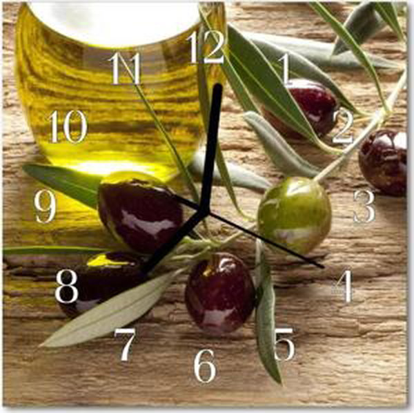 Skleněné hodiny čtvercové Olivový olej 30x30 cm