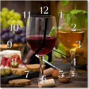Skleněné hodiny čtvercové Sklenice na víno 30x30 cm