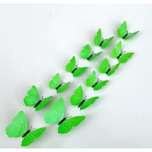 Samolepka na zeď "Plastové 3D Motýli - Zelené" 12ks 6-12 cm