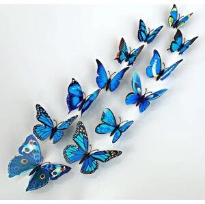 Samolepka na zeď "Realistické plastové 3D Motýli - Modré" 12ks 5-12 cm