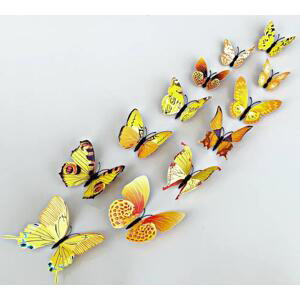 Samolepka na zeď "Realistické plastové 3D Motýli - Žluté" 12ks 5-12 cm