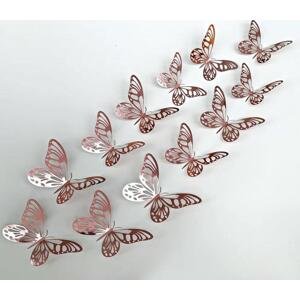 Samolepka na zeď "Metalické Motýli - Růžové" 12 ks 8-12 cm