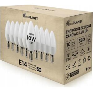 10x LED žárovka - ecoPLANET - E14 - 10W - svíčka - 880Lm - studená bílá